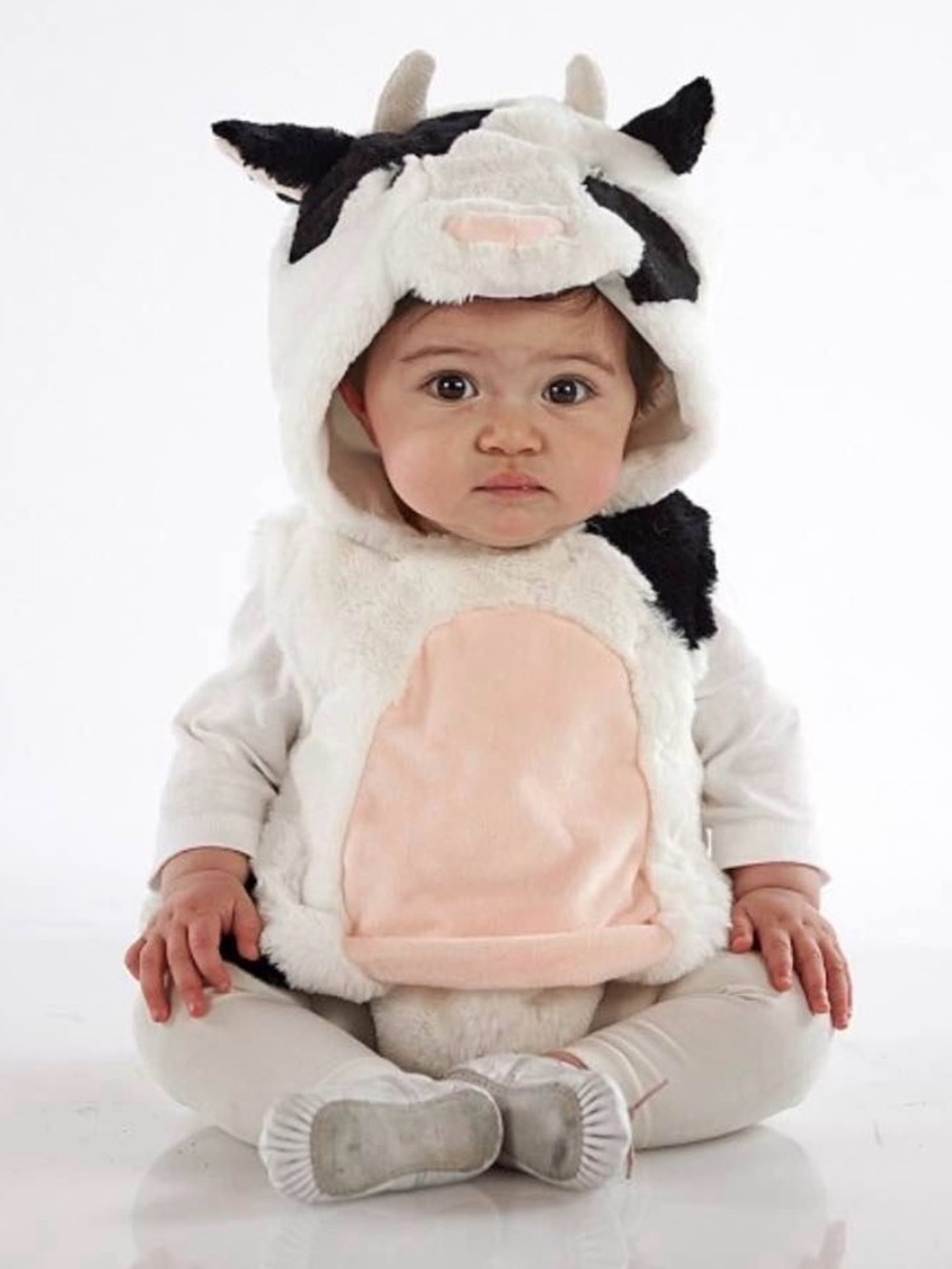 Pottery Barn Baby Plush Cow Halloween Costume - Cream & Black 12-24m